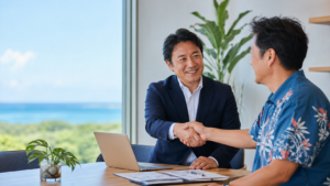 M&A相談後に握手する経営者とアドバイザー