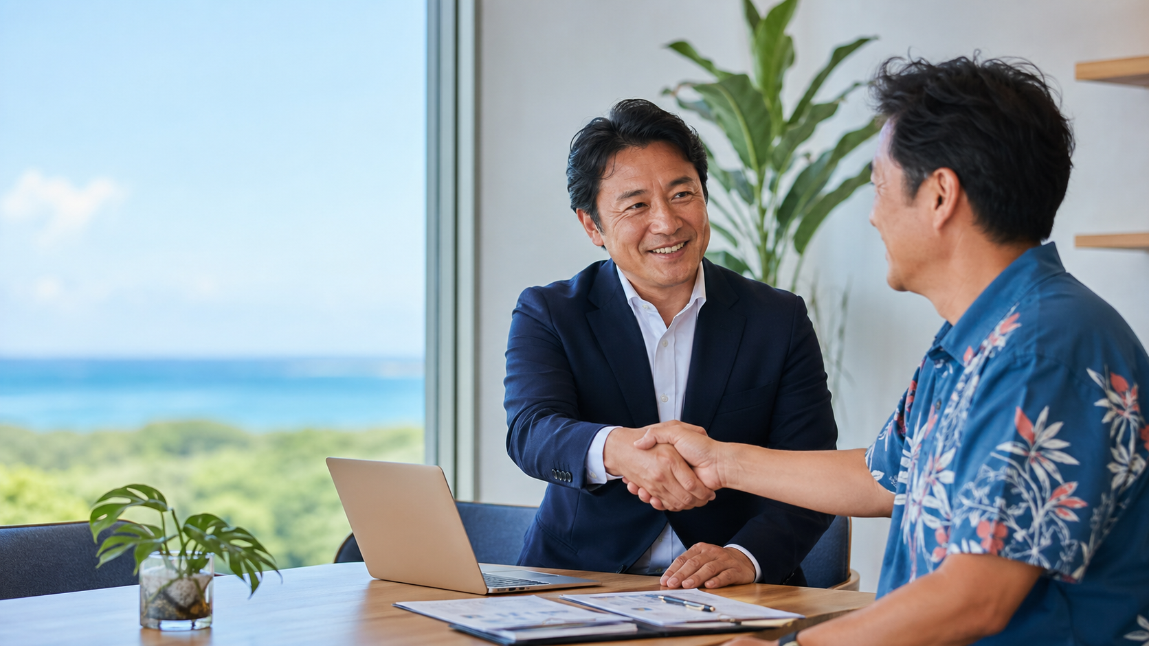 M&A相談後に握手する経営者とアドバイザー